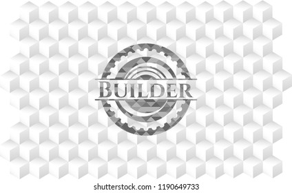 Builder retro style grey emblem with geometric cube white background