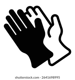 Builder rubber gloves solid icon, making road concept. Vector graphics. Rubber gloves pair, construction sign on white background, style mobile or design