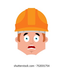 Builder scared emotion avatar. Worker in protective helmets fear emoji. Vector illustration