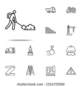 builder with a shovel outline icon. Construction icons universal set for web and mobile