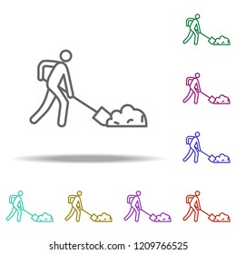 builder with a shovel outline icon. Elements of Construction in multi color style icons. Simple icon for websites, web design, mobile app, info graphics