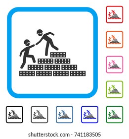 Builder Stairs Help icon. Flat grey pictogram symbol inside a light blue rounded rectangular frame. Black, gray, green, blue, red, orange color variants of Builder Stairs Help vector.