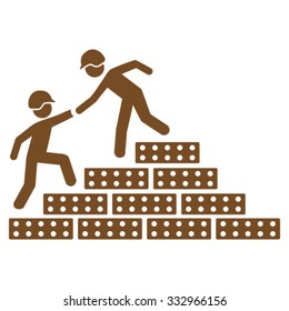 Builder Stairs Help vector icon. Style is flat symbol, brown color, rounded angles, white background.