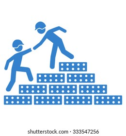 Builder Stairs Help vector icon. Style is flat symbol, cobalt color, rounded angles, white background.