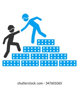 Builder Stairs Help vector icon. Style is bicolor flat symbol, blue and gray colors, rounded angles, white background.