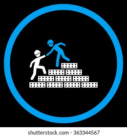 Builder Stairs Help vector icon. Style is bicolor flat circled symbol, blue and white colors, rounded angles, black background.
