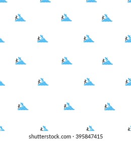 Builder Stairs Help vector seamless repeatable pattern. Style is flat blue and dark gray builder stairs help symbols on a white background.