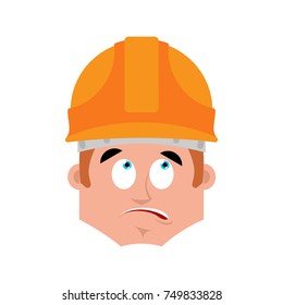 Builder surprised emotion avatar. Worker in protective helmets astonished emoji face. Vector illustration
