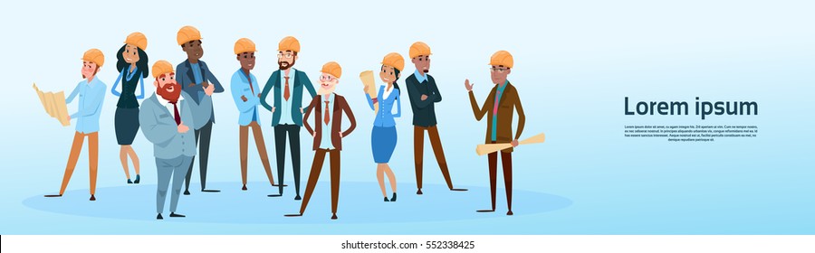 Ilustración vectorial plana de los trabajadores de carrera de Builder Team Architect mix