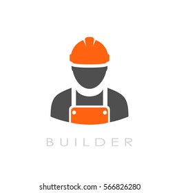 Builder Technical Man Vector Logo Illustration Isolated On White Background. Builder Worker Vector Web Icon.