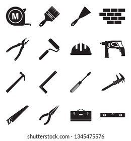 Builder Tools Icons. Black Flat Design. Vector Illustration. 