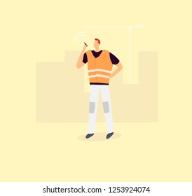 The builder transmits important information on the radio.