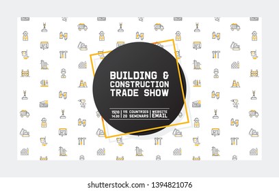 Builder vector building construction for newbuild backdrop outline industry illustration constructing industrial excavator power shovel buildup banner background.