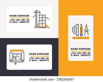 Builder vector business card building construction for newbuild backdrop outline industry illustration constructing industrial project buildup business-card set of background.