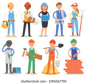Builder vector constructor people character building construction for newbuild illustration set of worker or contractor woman or man buildup constructively isolated on white background