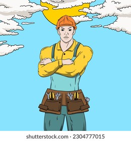 builder vector hand drawn various types of work illustration. builder vector illustration of work. symbol flat illustration worker at noon