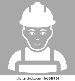 Builder vector icon. Flat white symbol. Pictogram is isolated on a silver background. Designed for web and software interfaces.