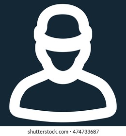 Builder vector icon. Style is outline flat icon symbol, white color, dark blue background.