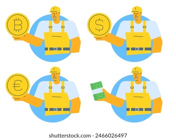 Builder vector icons set part five. Vector character