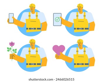 Builder vector icons set part four. Vector character