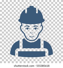 Builder vector pictograph. Illustration style is flat iconic blue symbol on a chess transparent background.
