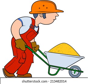 Builder with a wheelbarrow