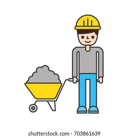 builder with wheelbarrow construction isolated icon