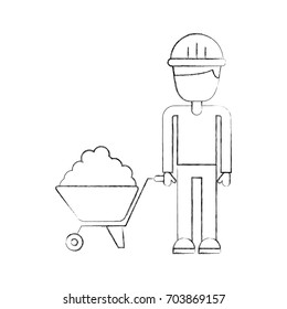 builder with wheelbarrow construction isolated icon