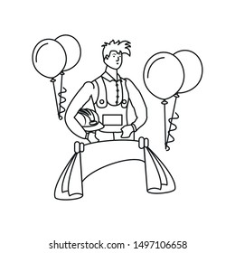 builder worker with balloons helium labor day celebration