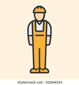 Builder Worker Engineer Wearing Yellow Hard Hat Helmet Uniform Character Minimal Colorful Flat Line Stroke Icon Pictogram Symbol Illustration