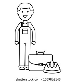 builder worker with helmet and portfolio