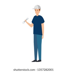 builder worker with helmet and wrench