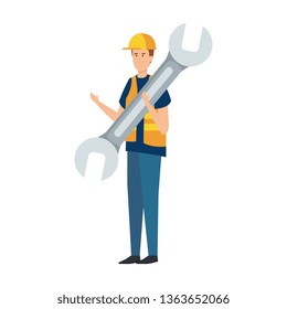 builder worker with helmet and wrench