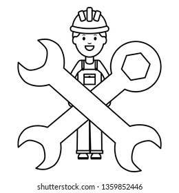 builder worker with helmet and wrench keys