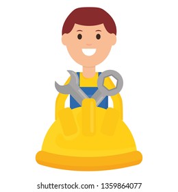 builder worker with helmet and wrench keys