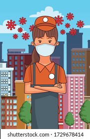 builder worker profession using face mask vector illustration design