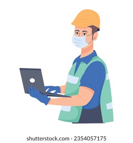 Builder working on laptop, flat illustration - Powered by Shutterstock - Get 15% off with code: PIKWIZARD15