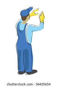 Builder in yellow rubber gloves