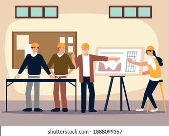 builders and architects discuss about construction project in the office vector illustration
