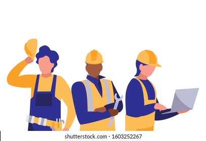 Builders Architects And Engineers Men Design Of Construction Working Maintenance Worker Job Workshop Repairing And Progress Theme Vector Illustration