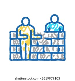 construtores construindo parede ícone doodle esboço vetor. construtores construindo sinal de parede. símbolo isolado ilustração
