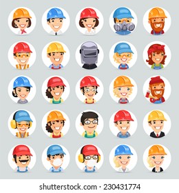 Builders Cartoon Characters Icons Set1.2. In the EPS file, each element is grouped separately. Clipping paths included in additional jpg format.