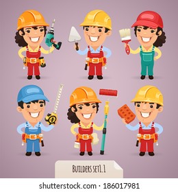 Builders Cartoon Characters Set1.1  In the EPS file, each element is grouped separately.