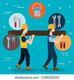 builders characters with construction equipment