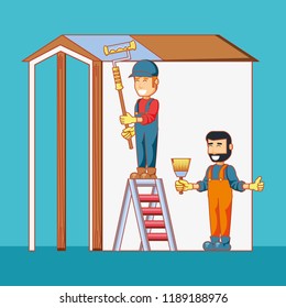 builders characters with home repair icons