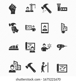 Builders and Construction Worker icons set Black Series