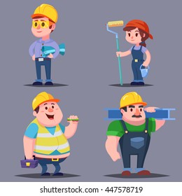 Builders cute Cartoon Characters Vector illustration In the EPS file