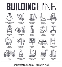 Builders doing labor job and working with heavy vehicles concept.  Flat workers on construction site vector  design illustration.