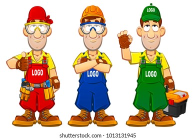 Builders and home worker. A set of images.