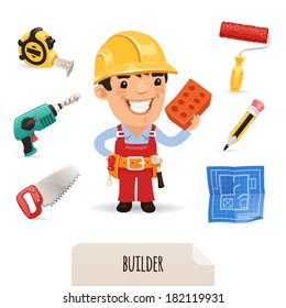Builders icons set. In the EPS file, each element is grouped separately. Isolated on white background.